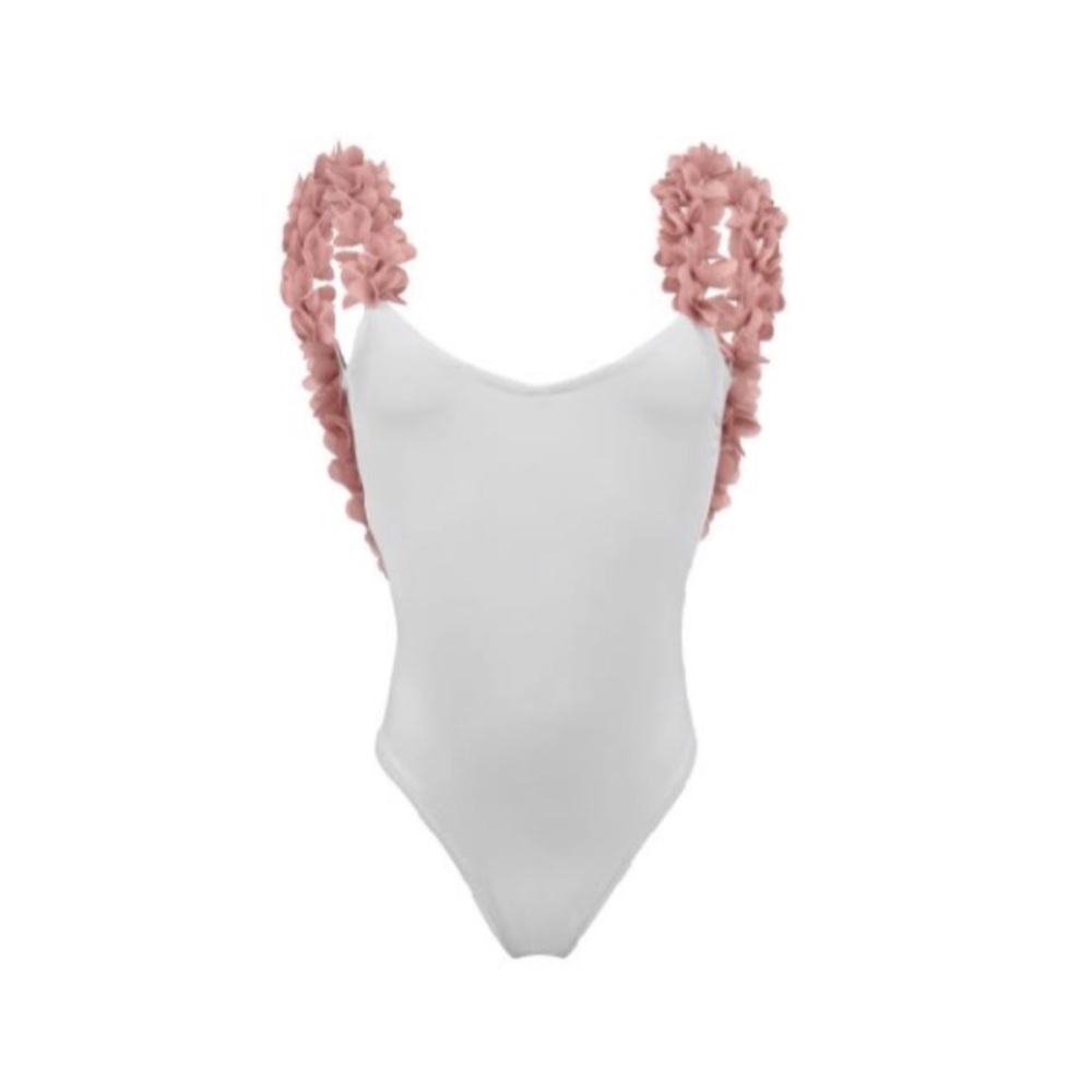 La Reveche Iconic Amira White Pink Flower SwimSuit